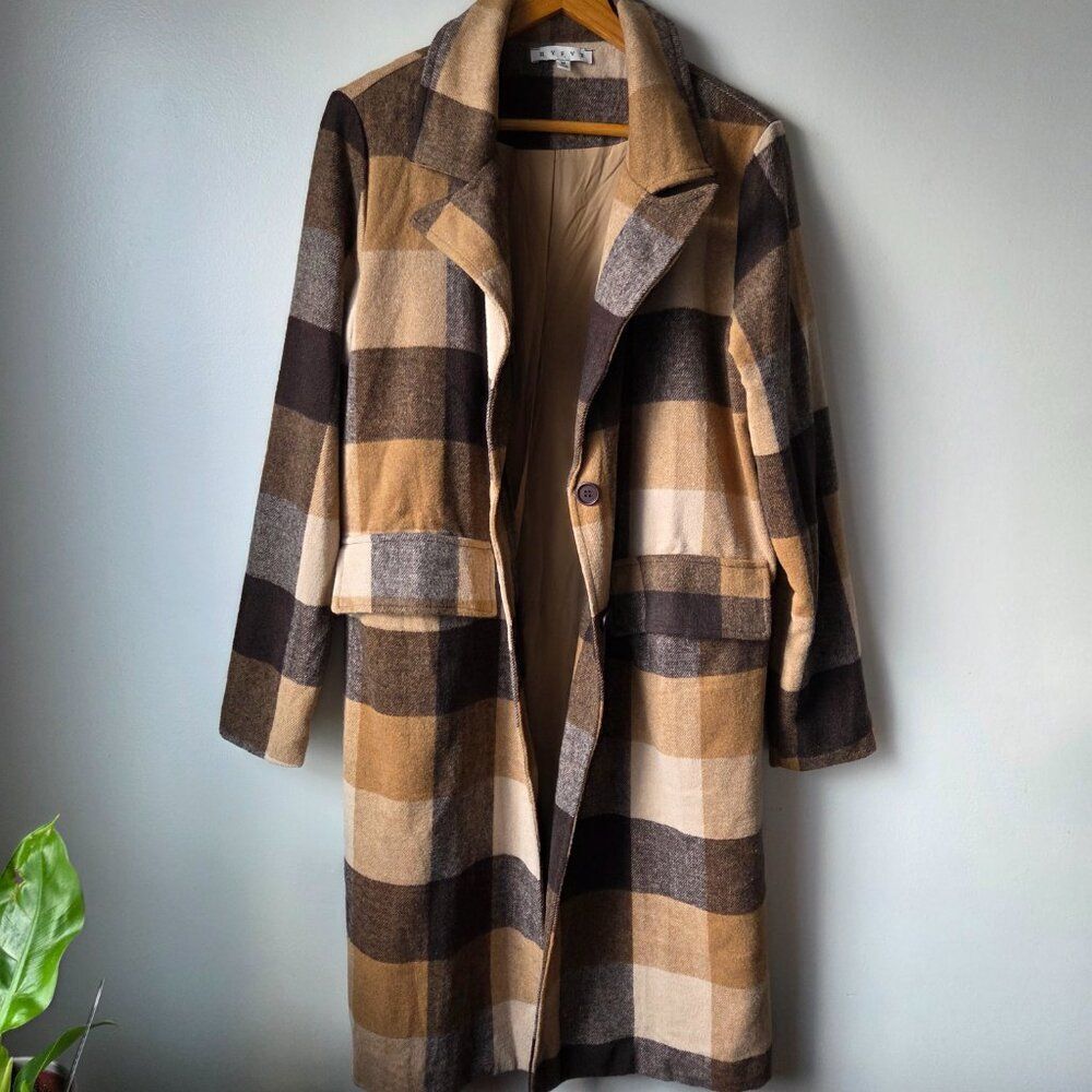 EUC HYFVE PLAID LONG LAPEL JACKET SIZE M